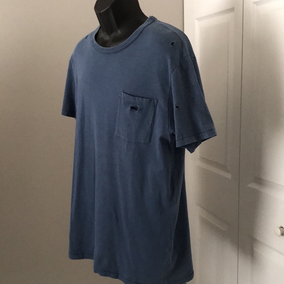 ♥️3X20 J CREW Mens Front Pocket Ripped Blue Dye Tee | L - Picture 6 of 10